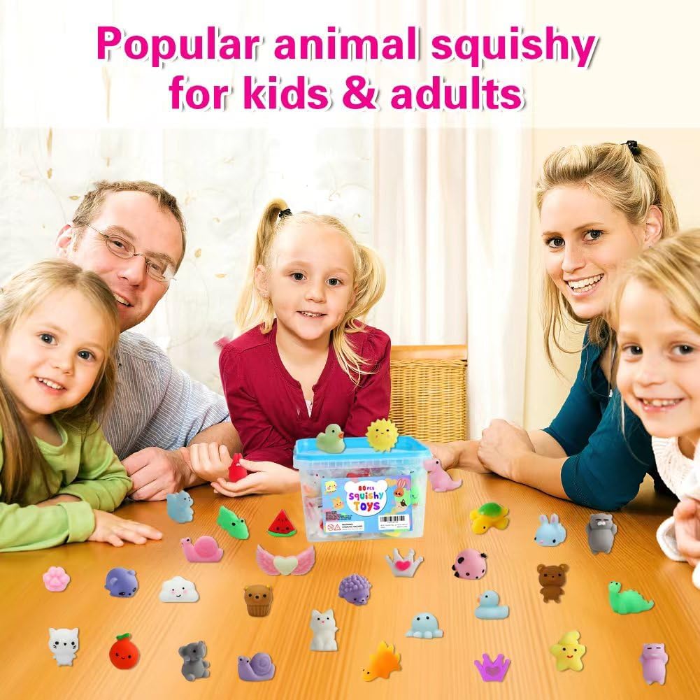 80Pcs Party Favors for Kids 4-8, Kawaii Squishies Mochi Squishy Toy Bulk Fidget Sensory Toys Birthday Gifts for Boys Girls Goodie Bag Christmas Stocking Stuffers Treasure Box Classroom Prizes 24hrsmart